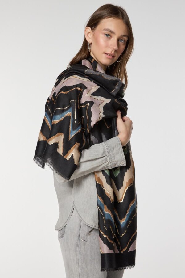 Luxurious Soft Turkish Cashmere Zigzag Black Shawl