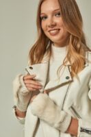 Furry Wool Cut Gloves-Light Beige