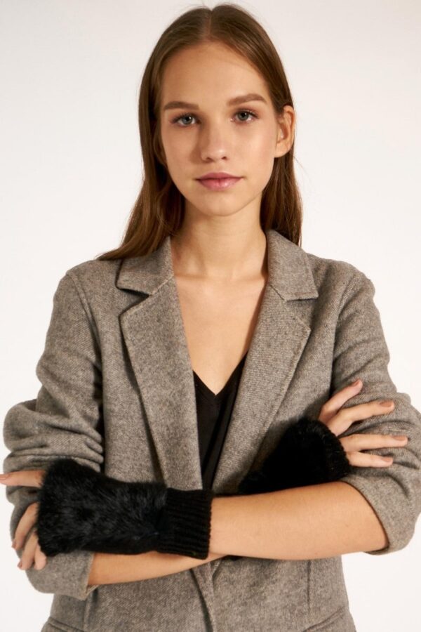 Furry Wool Cut Gloves-Black