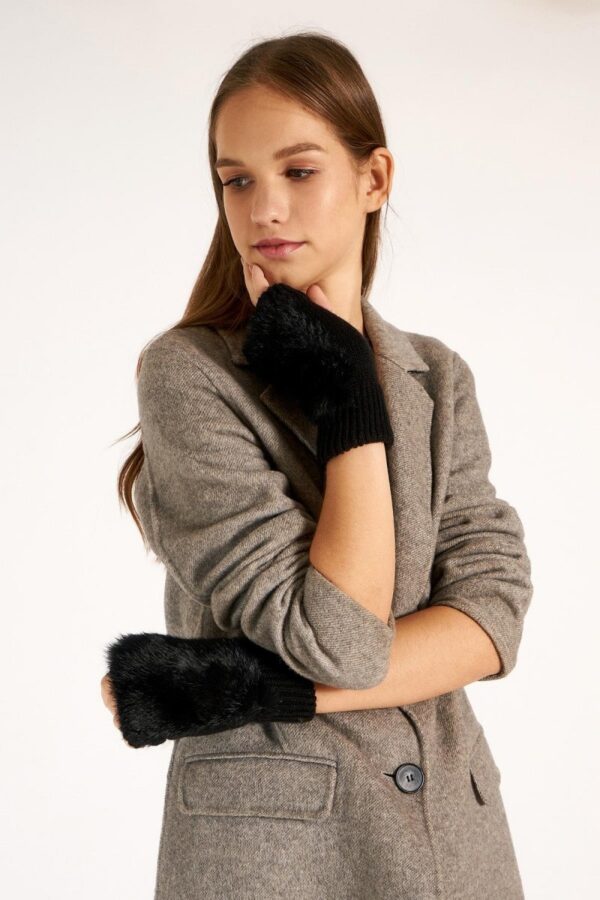 Furry Wool Cut Gloves-Black