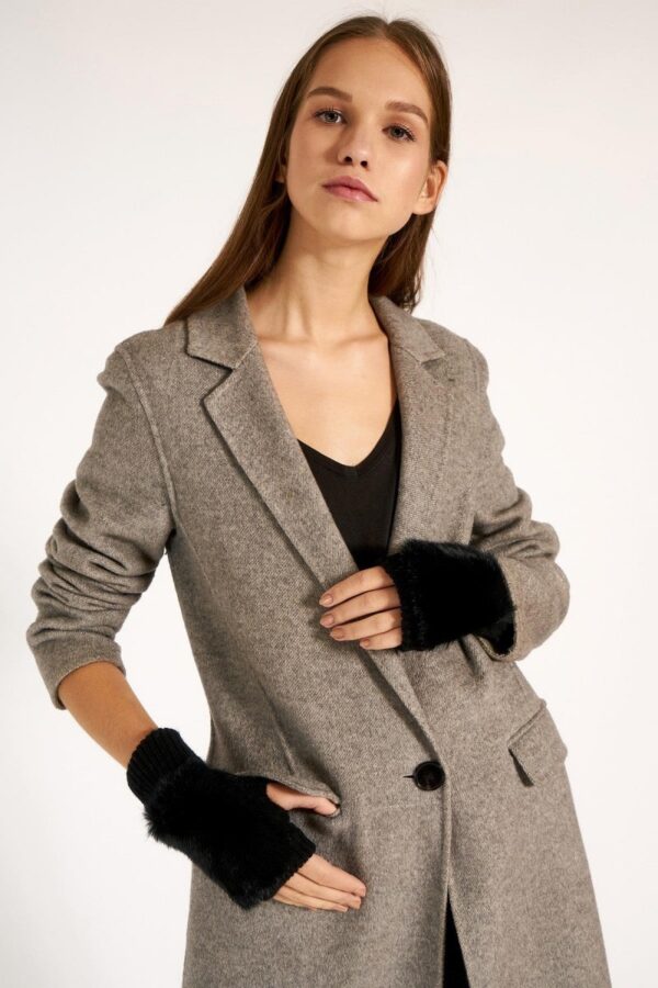 Furry Wool Cut Gloves-Black