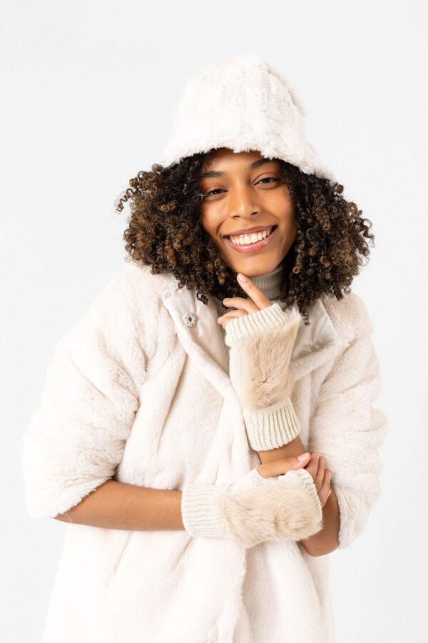 Furry Wool Cut Gloves-Light Beige