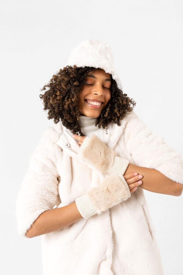 Furry Wool Cut Gloves-Light Beige
