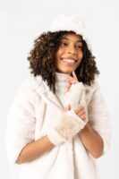 Furry Wool Cut Gloves-Light Beige