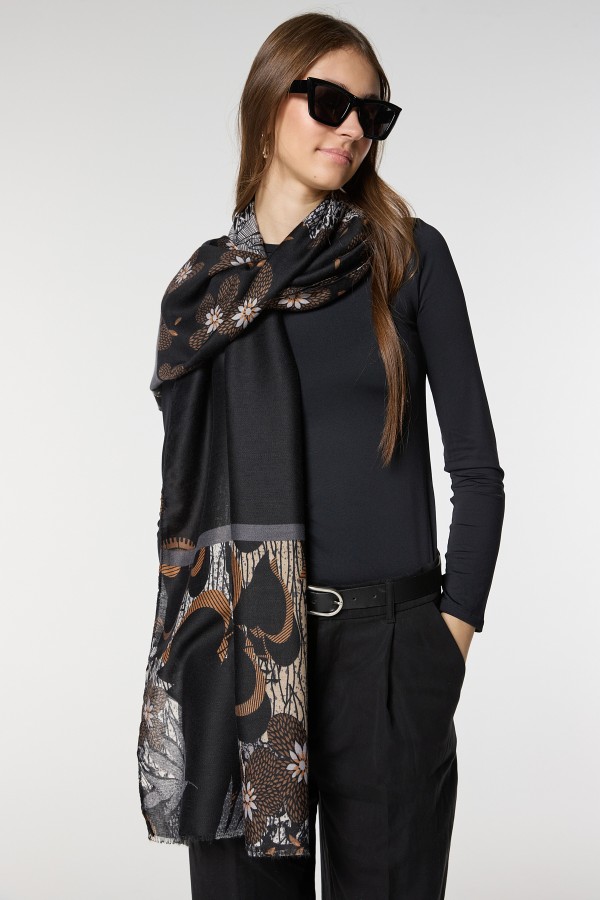 Luxurious Soft Turkish Cashmere Black Flory Shawl