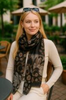 Luxurious Soft Turkish Cashmere Black Flory Shawl