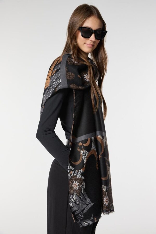 Luxurious Soft Turkish Cashmere Black Flory Shawl