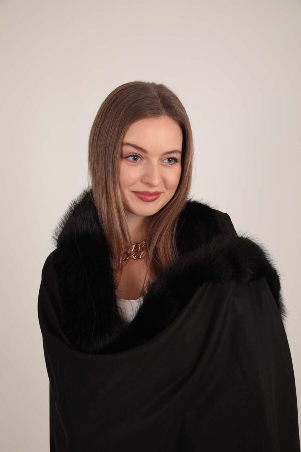 Premium Fur Tassel Poncho-Black