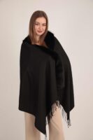 Premium Fur Tassel Poncho-Black