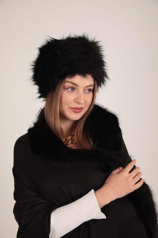 Premium Fur Tassel Poncho-Black