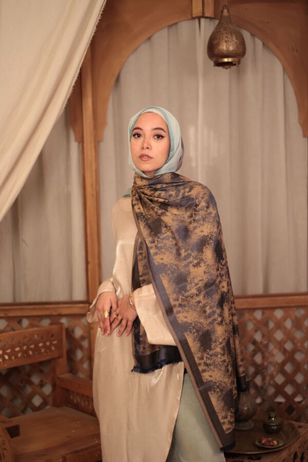 Shimmery Turkish Pashmina Shawl-Navy/Gold