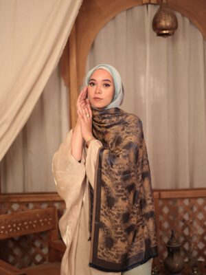 Shimmery Turkish Pashmina Shawl-Navy/Gold