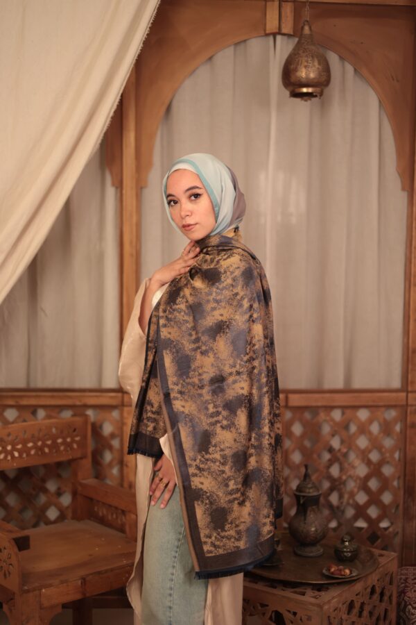 Shimmery Turkish Pashmina Shawl-Navy/Gold
