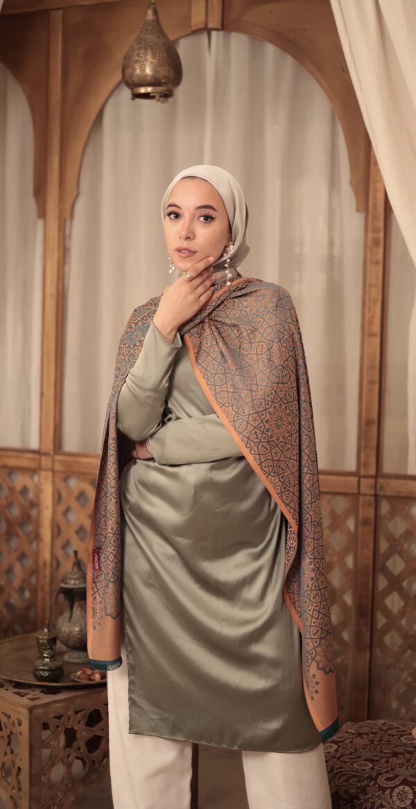 Arabesque Turkish Pashmina Shawl-Peacock