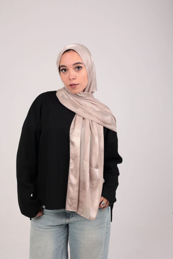 Striped Cotton scarf-Beige