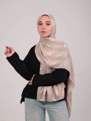 Striped Cotton scarf-Beige