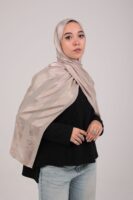 Striped Cotton scarf-Beige