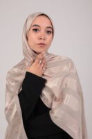Striped Cotton scarf-Beige