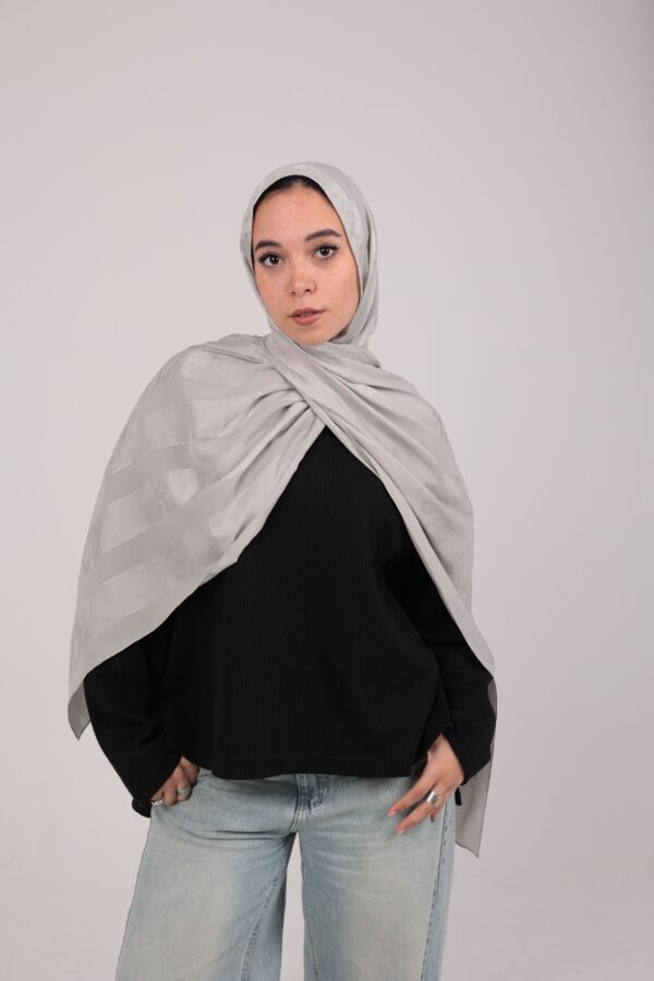 Striped Cotton scarf-Silver