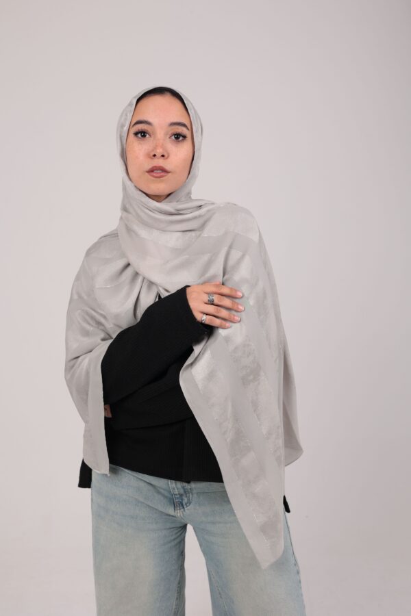 Striped Cotton scarf-Silver