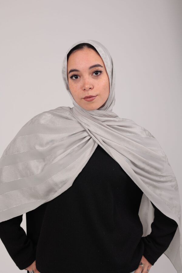 Striped Cotton scarf-Silver