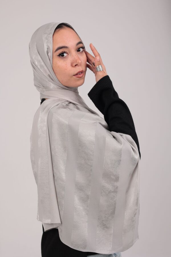 Striped Cotton scarf-Silver