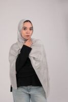 Striped Cotton scarf-Silver