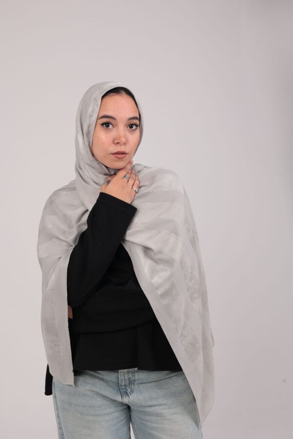 Striped Cotton scarf-Silver