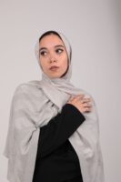 Striped Cotton scarf-Silver