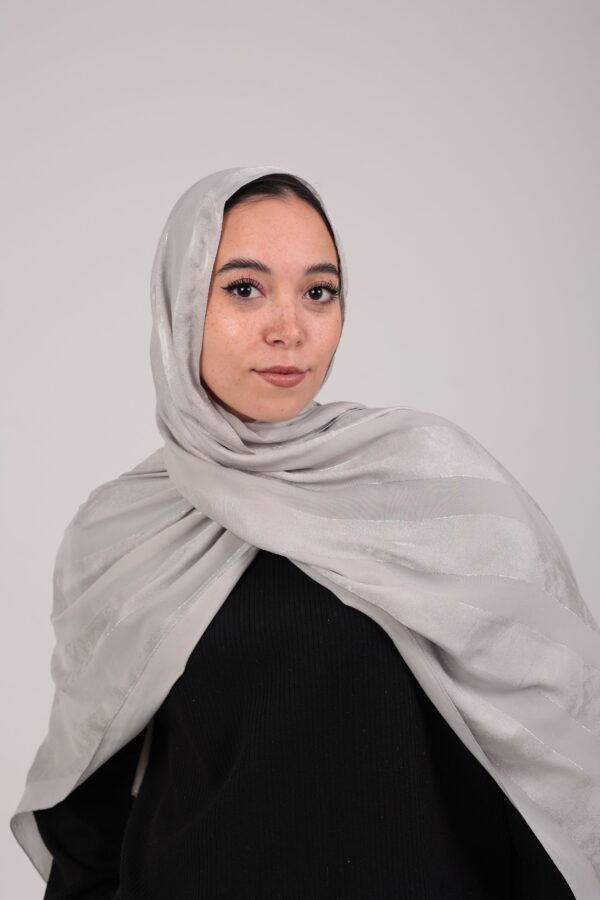 Striped Cotton scarf-Silver