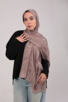 Striped Cotton scarf-Coffee