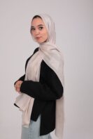 Striped Cotton scarf-Light Beige
