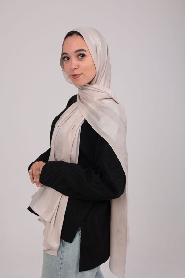 Striped Cotton scarf-Light Beige