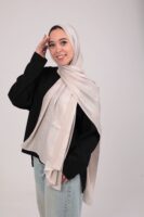 Striped Cotton scarf-Light Beige