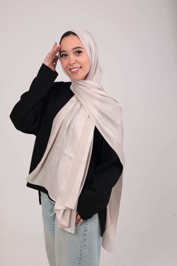 Striped Cotton scarf-Light Beige