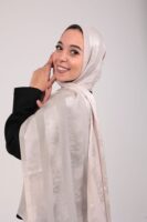 Striped Cotton scarf-Light Beige