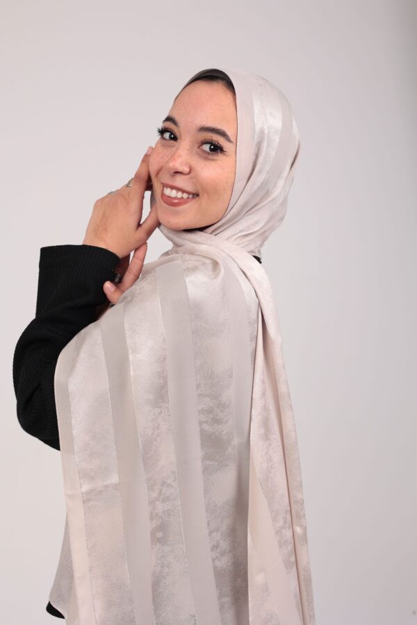 Striped Cotton scarf-Light Beige