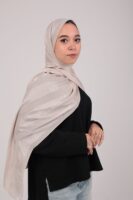 Striped Cotton scarf-Light Beige