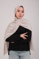 Striped Cotton scarf-Light Beige