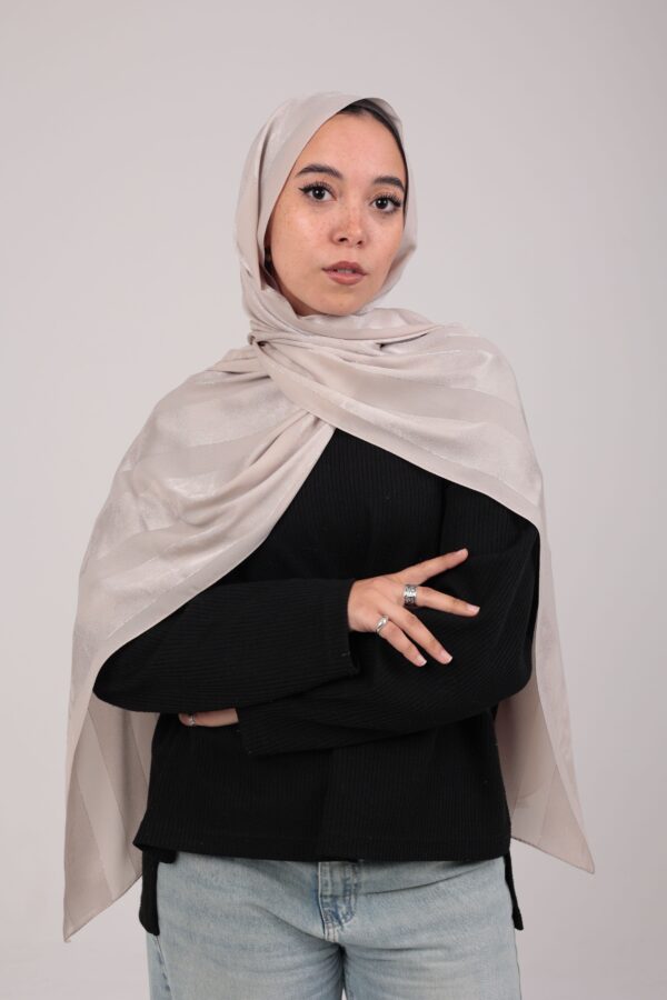 Striped Cotton scarf-Light Beige