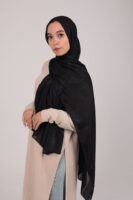 Striped Cotton scarf-Black