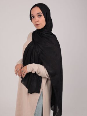 Striped Cotton scarf-Black