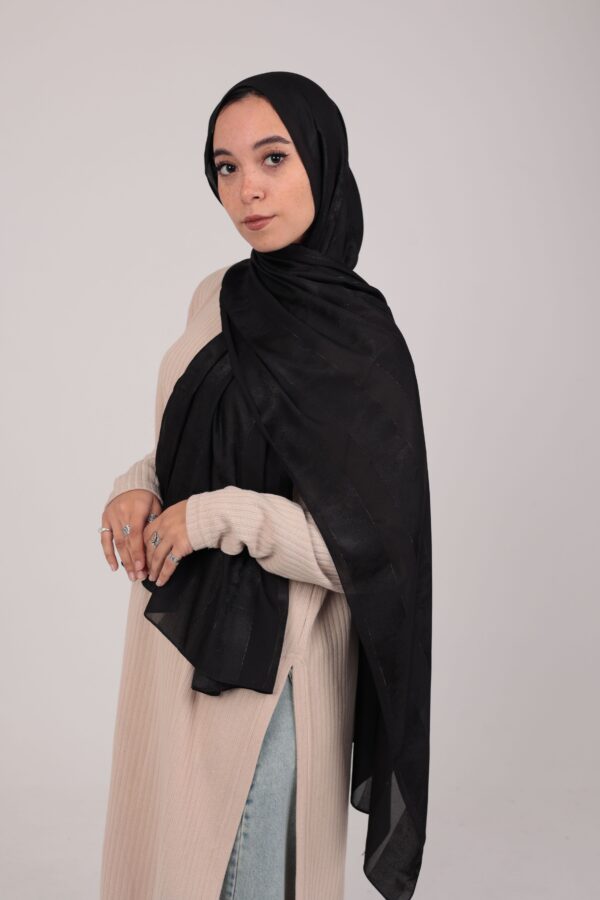 Striped Cotton scarf-Black