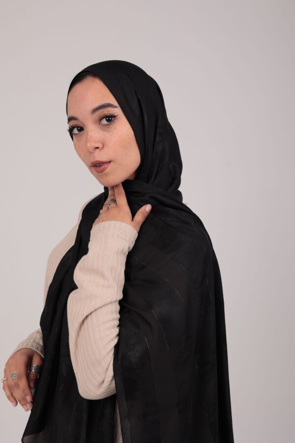 Striped Cotton scarf-Black