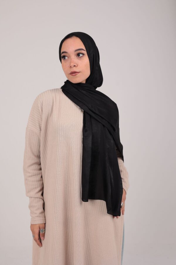 Striped Cotton scarf-Black