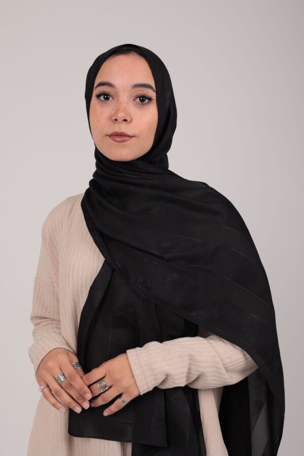 Striped Cotton scarf-Black