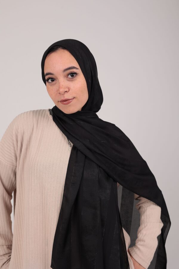 Striped Cotton scarf-Black