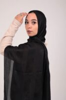 Striped Cotton scarf-Black