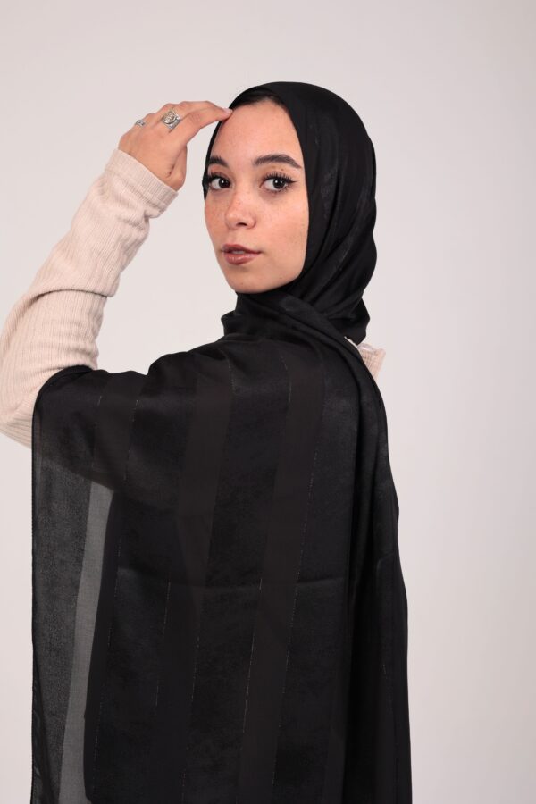 Striped Cotton scarf-Black