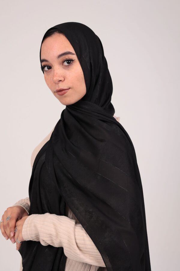 Striped Cotton scarf-Black
